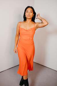 Uma – Mini Cowl Neck Slip Dress in Tangerine