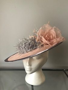 SOLD/Stunning Boater, with Grey crown and Pink Brim – MJ Hatz