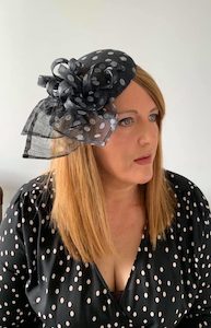 Delightful Black & White spotted fascinator – MJ Hatz