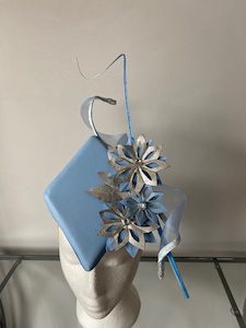 SOLD/Pale Blue & Silver Leather Percher Fascinator – MJ Hatz