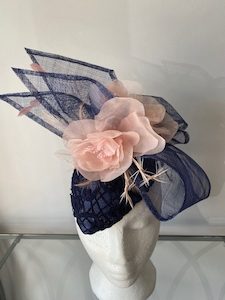 SOLD/Delightful, Elegant Navy & Pink Fascinator – MJ Hatz