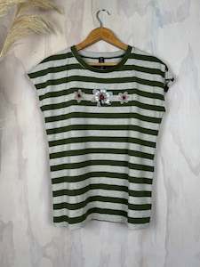 Pluto Alice Top | Olive Stripe Flower