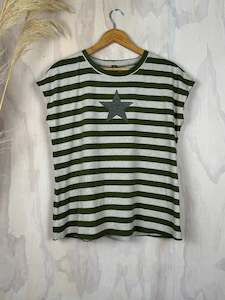 Pluto Alice Top | Olive Stripe Star