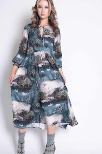 Sheryl May Green Collage Dress