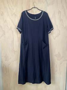 Pluto Annie Dress - Navy Silver Trim | short sleeve