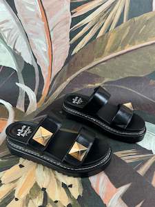 Minx - Eva Black/Gold Stud Slide