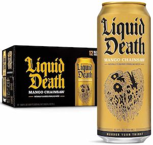 Beverage: Liquid Death Mango Chainsaw Sparkling Water (500ml) 12 Pack