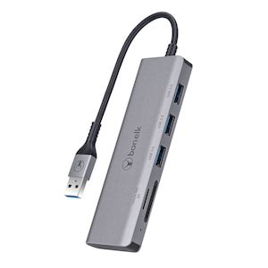 Bonelk: Bonelk Long-Life USB-A to 3 Port USB 3.0 + SD/Micro SD Reader (Space Grey)