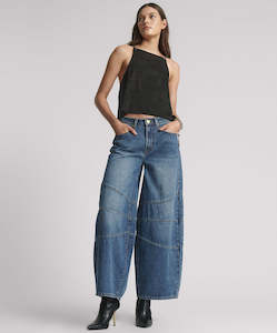 Clothing: ONE TEASPOON - Dirty Blue Love Barrel Mid Waste Denim Jeans