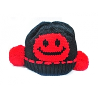 Baby kid smile face knit crochet beanie hat -black