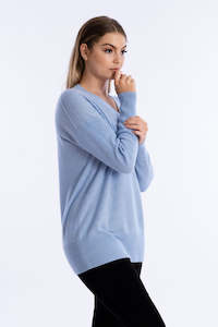 Rib Sleeve V-Neck Cashmere Sweater