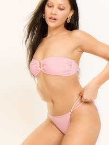 Swimwear Shimmer Tie Back Bandeau Top & Hi-Leg String Bottom Set Peony Pink