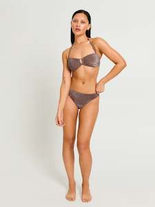 Swimwear Shimmer Tie Back Bandeau Top & Hi-Leg Cheeky Bottom Set Espresso