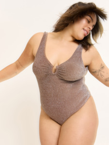 Swimwear Shimmer V Neck One Piece Light-Moderate Espresso