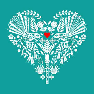 Card - New Zealand Turquoise Fantail Heart