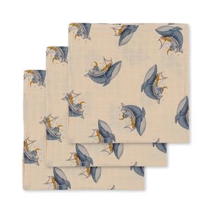 Konges Sløjd 3 Pack Muslin Cloths Whale Boat