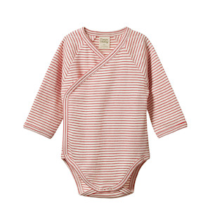 Nature Baby Long Sleeve Kimono Bodysuit - Red Pinstripe