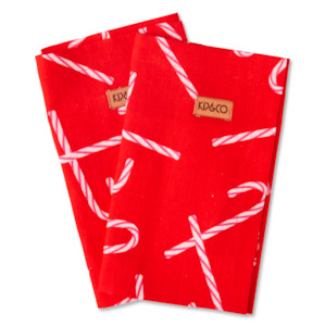 Kip & Co Candy Cane Red Linen 4P Napkin Set