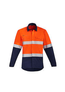 Clothing manufacturing: Mens Orange Flame Hi Vis Open Front Spliced Shirt - Hoop Taped - ZW140