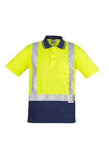 Clothing manufacturing: Mens Hi Vis Spliced Short Sleeve Polo - Shoulder Taped - ZH233