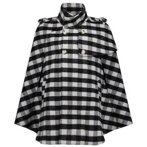 Harper Women's Wool Cape - Black & White Plaid