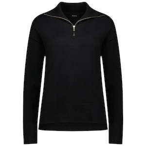 Mick Women's 1/4 Zip Up Knit Sweater - Black