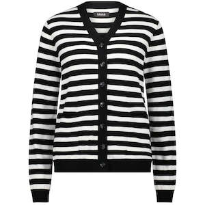 Claire Women's Button-Up Cardi - Black/Ecru Stripe