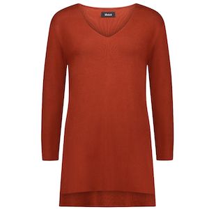 Abby 2.0 Women's V Neck Sweater - Intense Rust