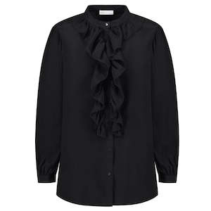 Jade Ruffle Front Balloon Sleeve Shirt: Jade Women's Cupro Blouse - Black