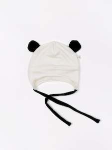 Baby wear: merino panda bonnet