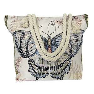 Beach And Summer Fun: Rope tote bag blue butterfly