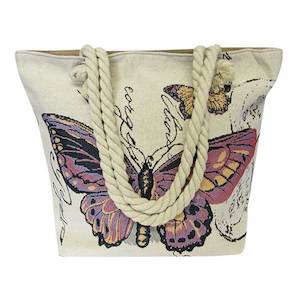 Beach And Summer Fun: Rope tote bag purple butterfly