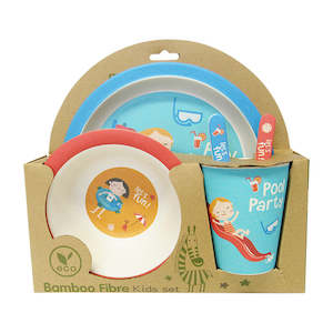 Children: Bamboo round plate set "pool party"