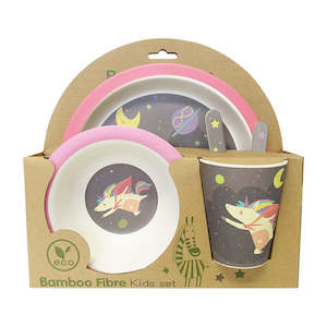 Bamboo round plate set "unicorn"