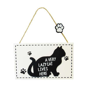 Cats And Dogs: Cat hanger sign Lazy Cat word art sign