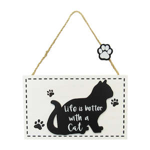 Cat hanger sign Life Better word art sign