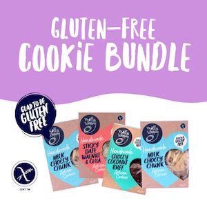 Biscuit manufacturing: GLUTEN FREE BUNDLE CTN
x2 GF Milk Choc Chunk
x1 GF Sticky Date
x1 Choccy Coconut Ruff