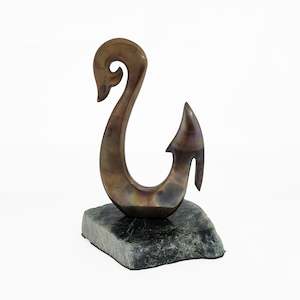 Bronze Koru Hook on Greenstone Base - Brown Hue