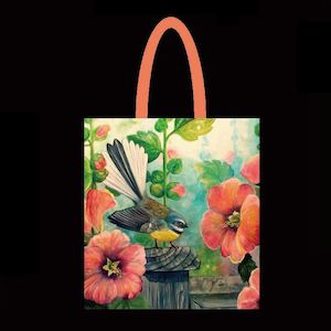 NZ Artwork Tote Bag - Fantail on fence post