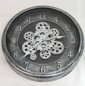 Silver Wall Clock with cogs