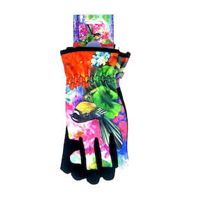 NZ Artwork Garden Gloves - Fantail on Flower Pot