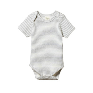 Short Sleeve Bodysuit | Grey Marl Stripe