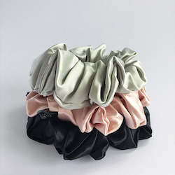 Midi Silk Scrunchies - 3 Pack (black, pink, silver)