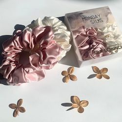 LUX Silk Scrunchies - Pink White 2 Pack