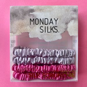 Skinny Silk Scrunchies - 4 Pack (2 x Fuchsia, 2 x Lilac)