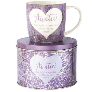 Chutneys or relishes: SENTIMENT MUG IN TIN - AUNTIE