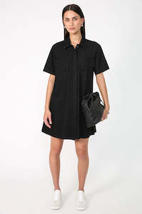 convex shirt dress / black denim