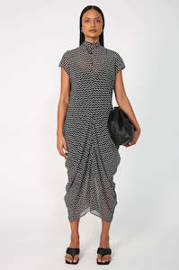 cove cap sleeve dress / black|ecru geo print