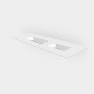 Corian Solid Surface Matt White 12mm Custom Vanity Top with Double Rectangular Bowls