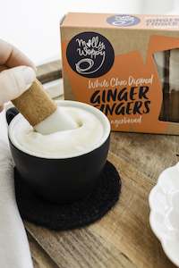 Molly Woppy Gingerbread White Choc Dipped Ginger Fingers 165g 10/CTN